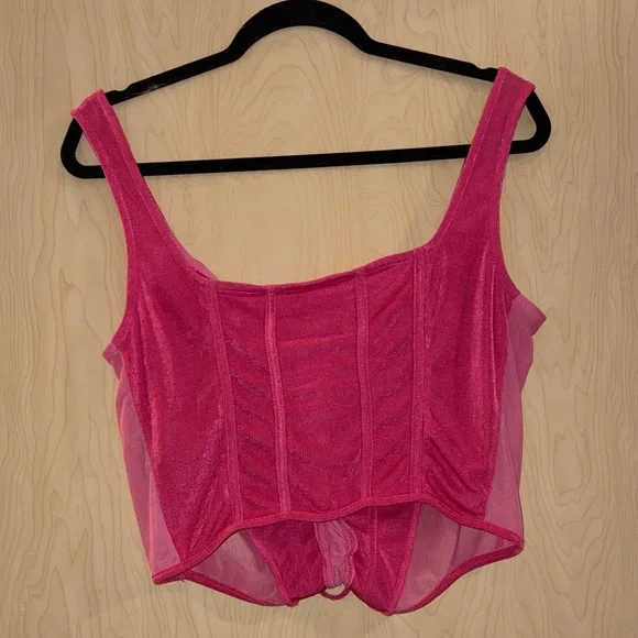 Cider 1XL Pink Lace-Up Corset Top - Picture 3 of 4